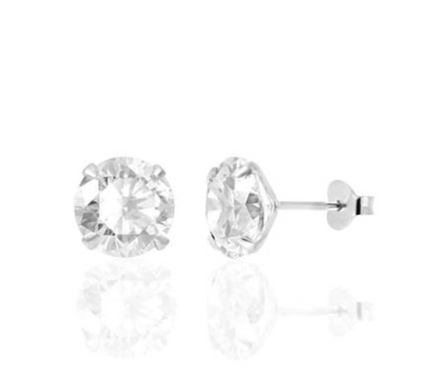 Round Cubic Zirconia Sterling Stud Earring Silver