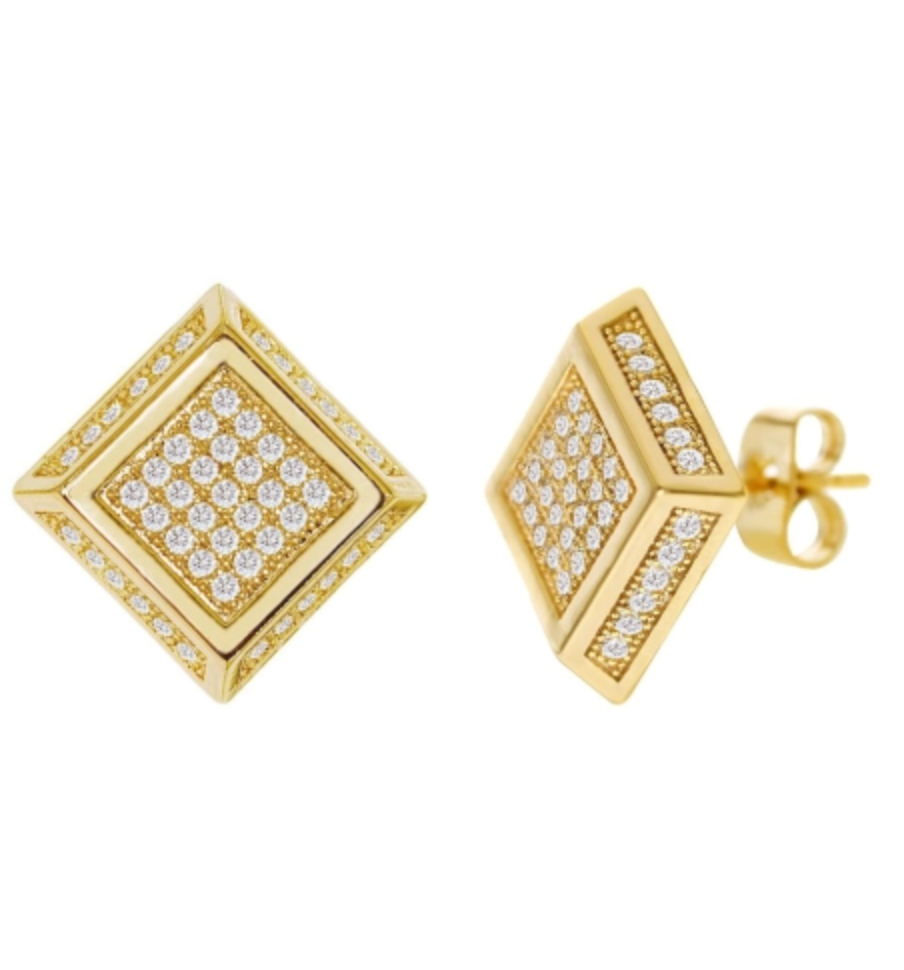 Cubic Zirconia Micro Pave Rhombus Earring Gold