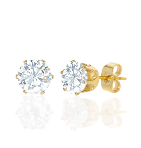 Round Cubic Zirconia Stud Earring Gold