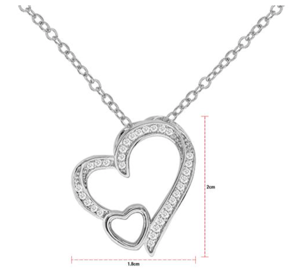 Cubic Zirconia Double Heart Pendant Necklace