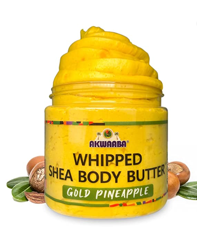 AKWAABA Whipped Shea Butter | Body & Hair Moisturizer | With Raw Shea Butter from Ghana | Rich Vitamins A and E | Natural Yellow 12oz (Gold Pineapple)